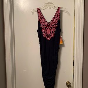 INC navy blue ruched dress.